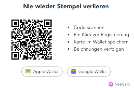 Infographic in German QR code and steps to scan register save to AppleGoogle Wallet and track rewards